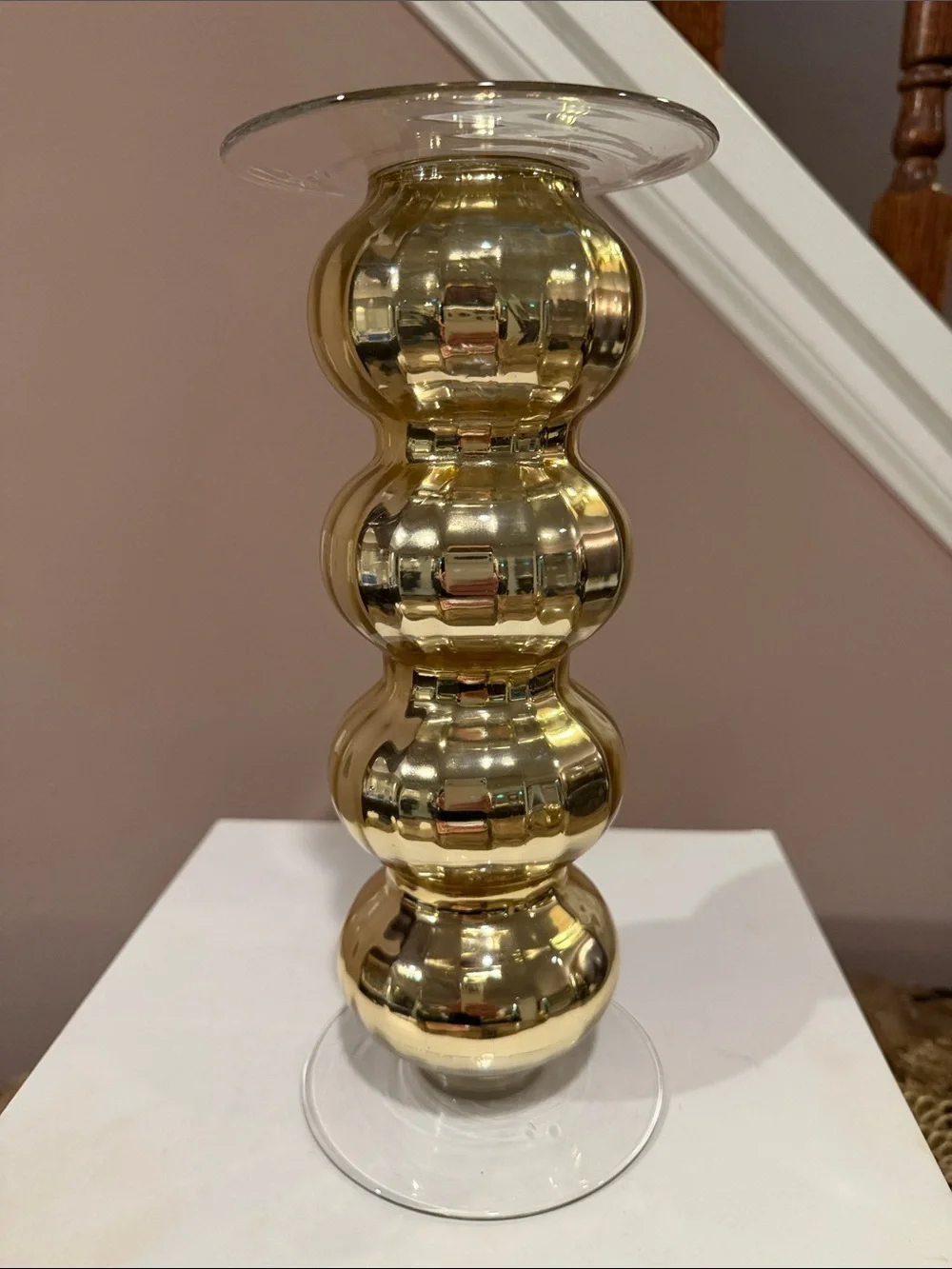 Gold Glass Bubble Candlestick Holders, Set of 2